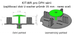 Nákres uchycení zajišťovacího disku Buzon U-Washer do mezerníku DPH série