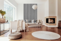 Ukázka použití akustického obložení v obývacím pokoji - Dub stříbrný (panel MASIV)